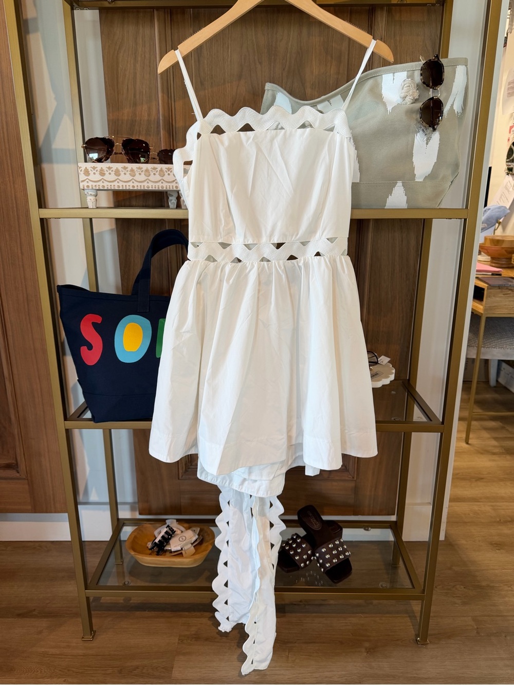 Women's White Scalloped Trim Mini Dress